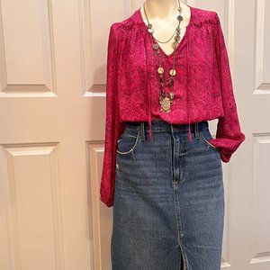 Magenta Paisley Blouse with Metallic Threads